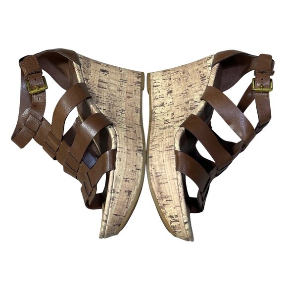 Chaps Cork Wedge Sandals Cage Brown 7B Heels Open Toe Shoe - Picture 8 of 12